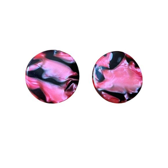 Vintage Jewelry - Vintage 90s Pink Black Round Earrings